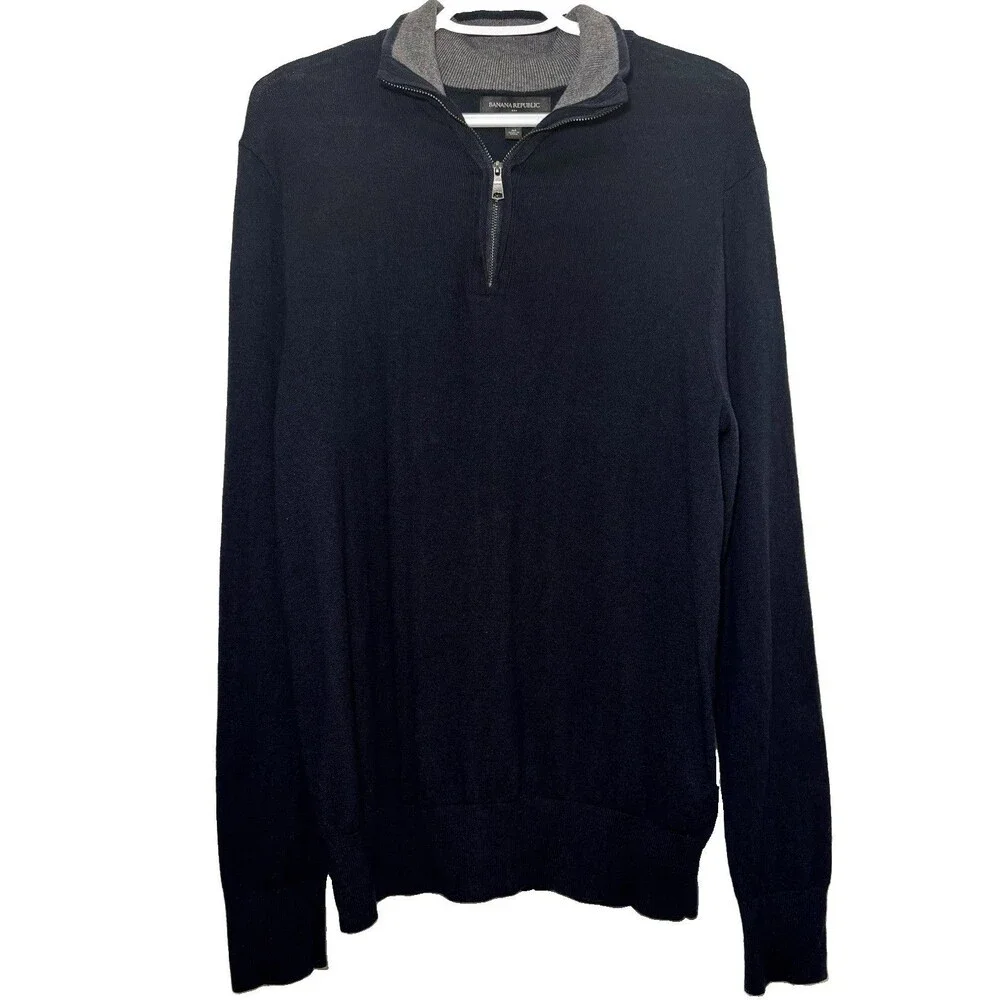 Banana Republic Luxe Sweater Collection Men’s M Navy 1/4 Zip Pullover Cotton